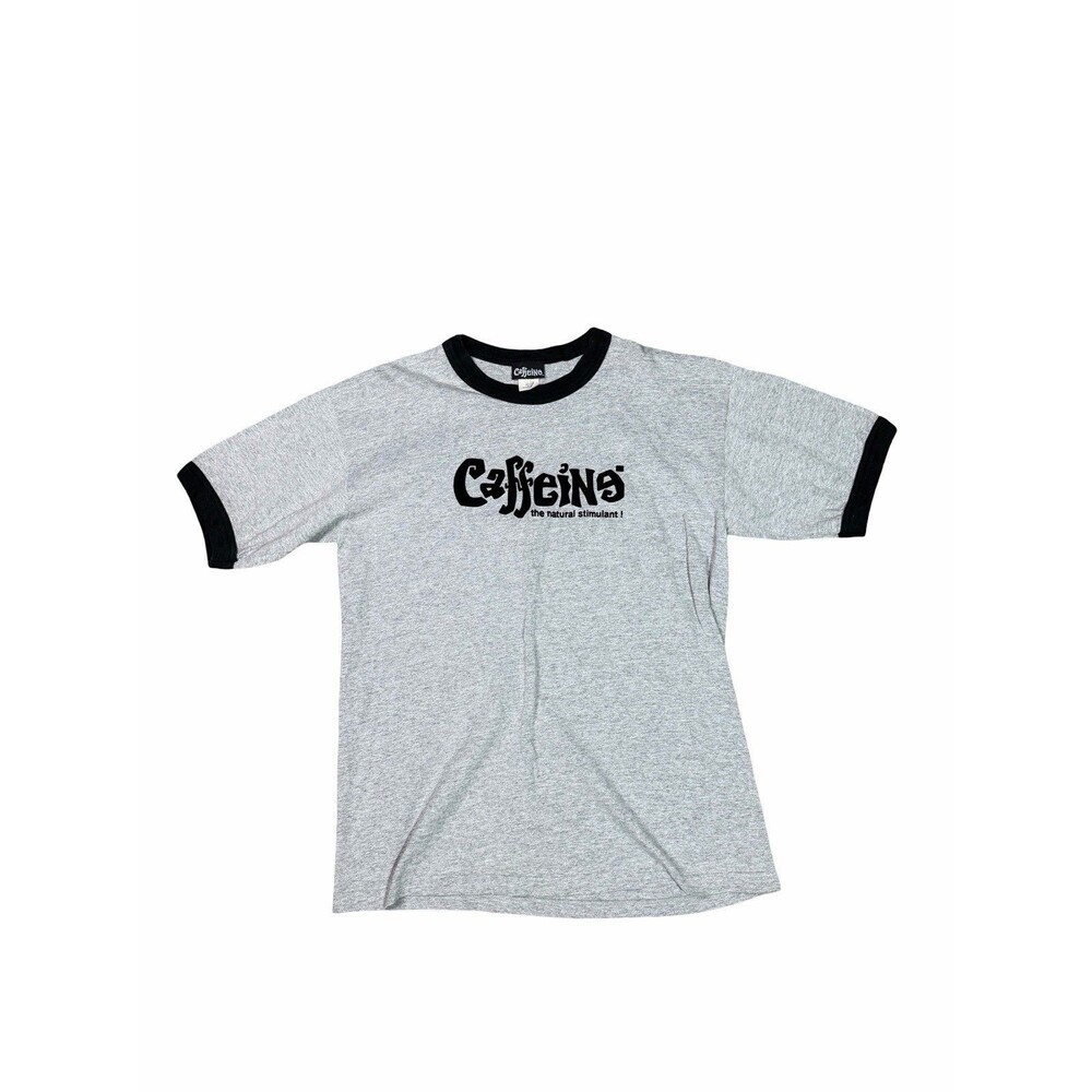 Vintage L Caffeine Records The Natural Stimulant Music Ringer Logo Shirt 90s Y2K